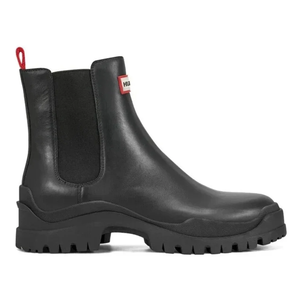Hunter Winica Women's 8 Black Leather Lug Sole Waterproof Chelsea Boots ZOGG1562 - Picture 8 of 13